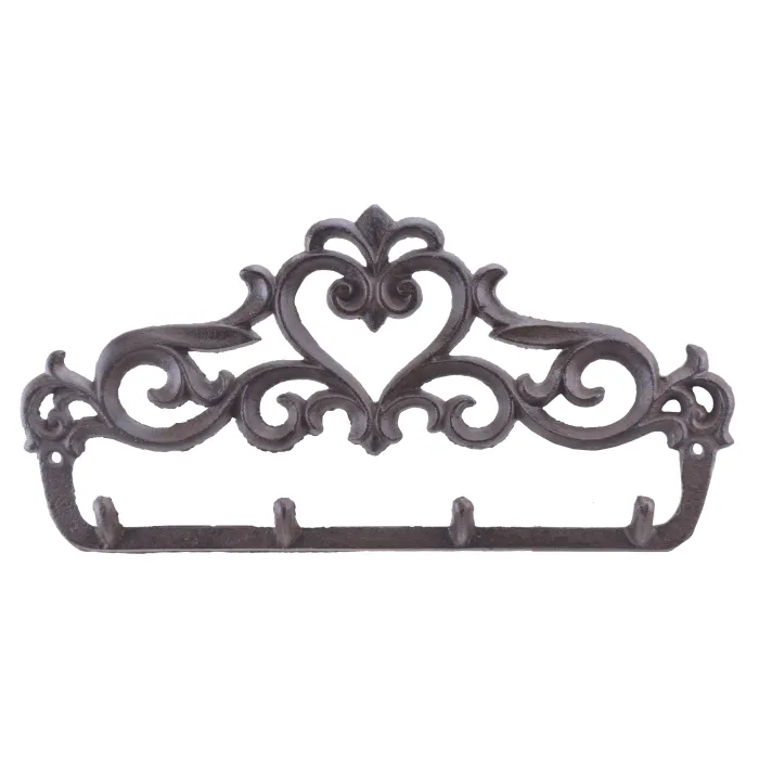 Cast Iron Wall Hook Rack - Ornate Victorian - 4 Hooks - 12" Wide
