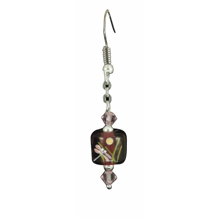 Fenton Art Glass - Bead Style Earrings - Twilight Dragonfly - Handcrafted