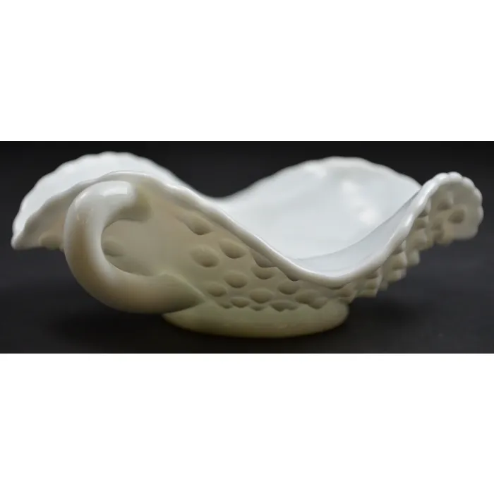 Fenton Art Glass -Hobnail Milk Glass Pattern - Handled Bon Bon Dish