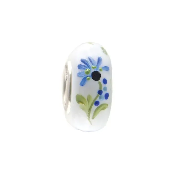 Fenton Art Glass Artisan Crafted Bead - Bachelor Buttons - Sterling Silver Lined