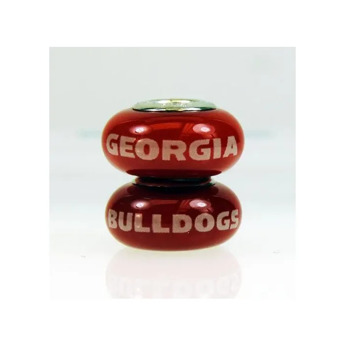 Fenton Red Glass Collegiate Bead - Georgia Bulldogs - Sterling Silver Lined