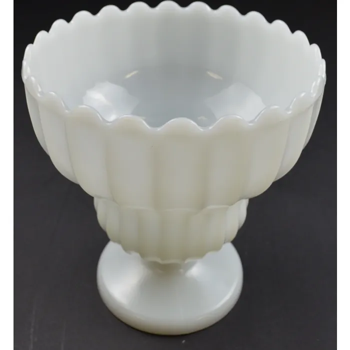 Milk Glass Fluted Compote Style Scalloped Vase - 7.75" Tall