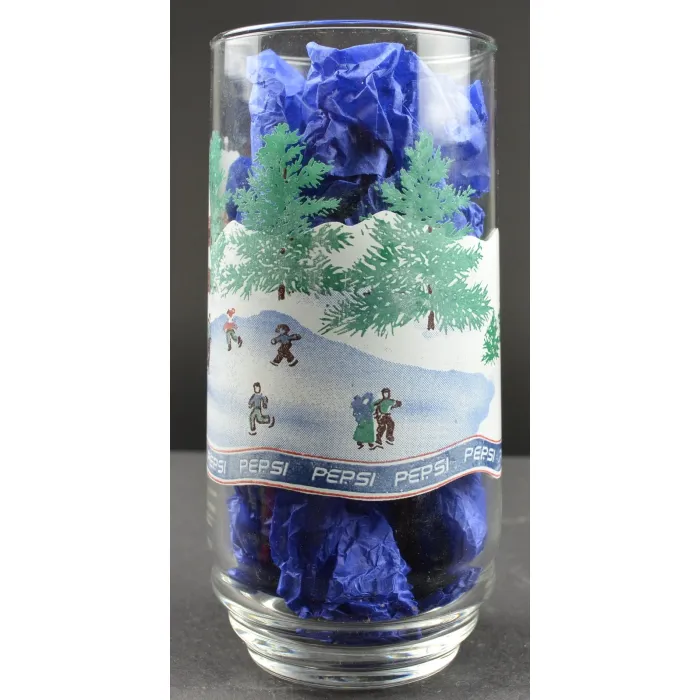 Pepsi Cola Winter Holiday Glass Depicting Ice Skaters - 5.875" Tall