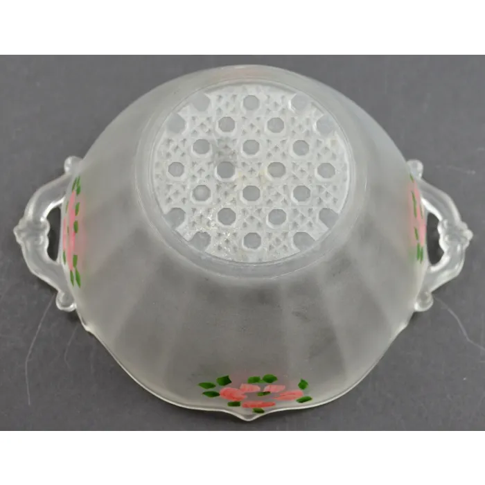 Vintage Hand Painted Glass Bowl With Frosted Satin Finish