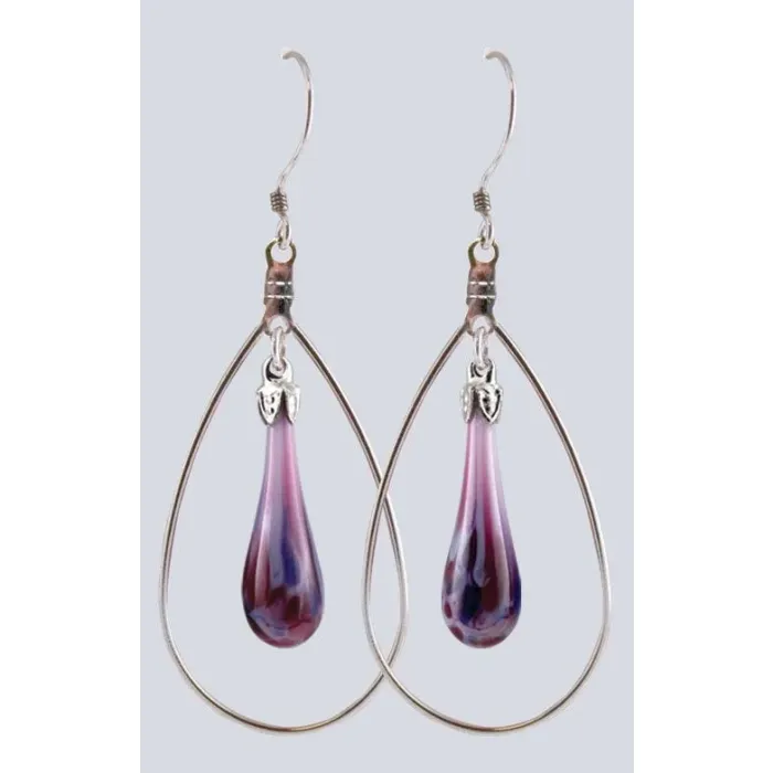 Fenton Art Glass - Hoop Style Teardrop Earrings - Enchanted Berries