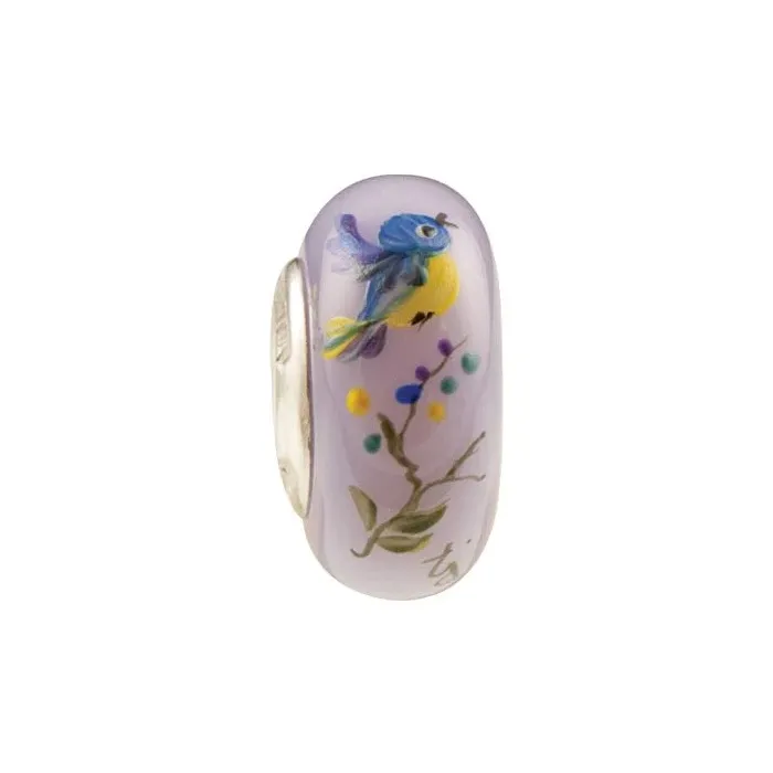 Fenton Art Glass Artisan Crafted Bead - TJ Bird - Sterling Silver Lined