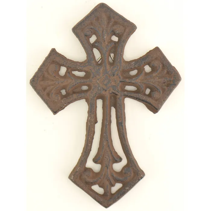 Cast Iron Cross Wall Hanging - Antiqued Rust Color - 5.625" Tall