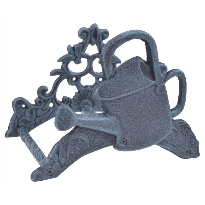 Garden Hose Holder - Watering Can - Verdigris Cast Iron - 9.75" Wide