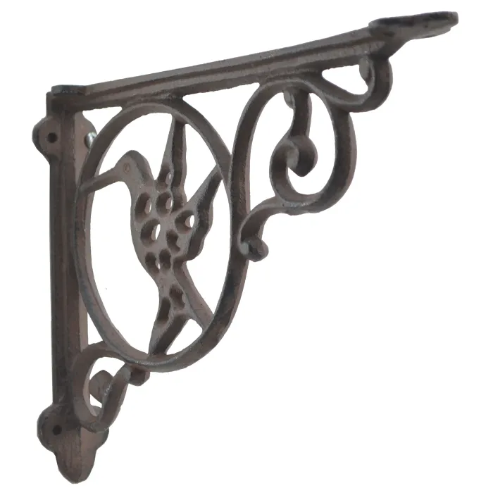 Wall Shelf Bracket - Hummingbird In Circle - Cast Iron - 8.75" Deep
