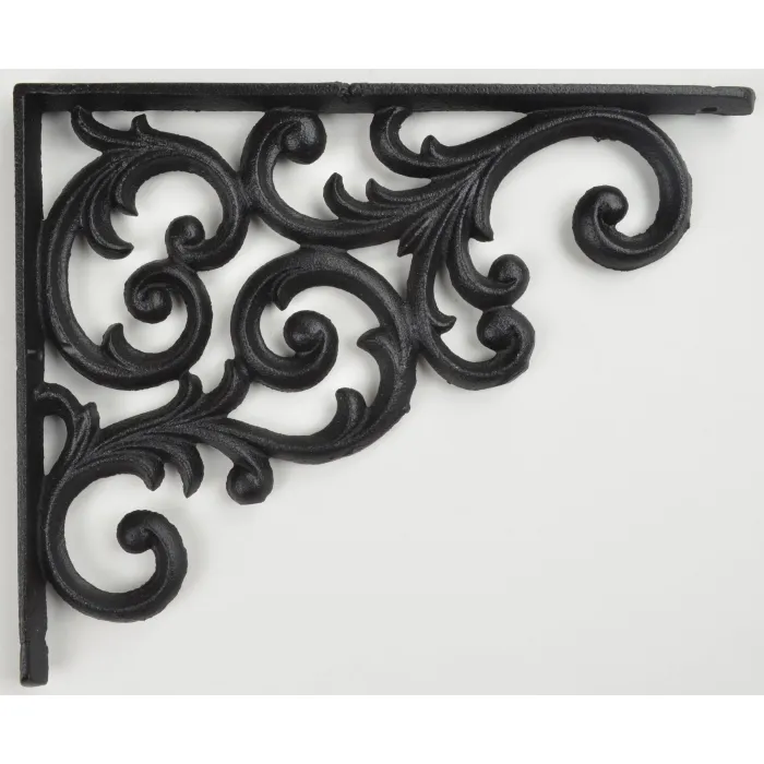 Wall Shelf Bracket - Ornate Vine Pattern - Black Cast Iron - 9.375" Deep