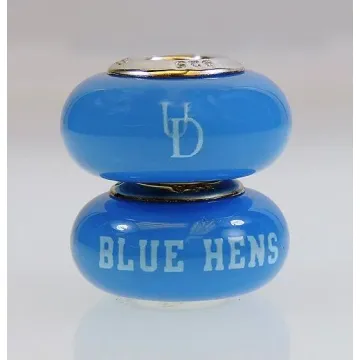 Fenton Blue Glass Collegiate Bead - Delaware - Sterling Silver Lined