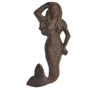 Cast Iron Wall Hook - Rust Mermaid Design - 5.75" Tall
