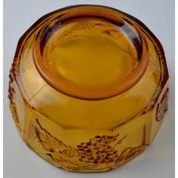 Amber Grape & Leaf Pattern Footed Bowl - 8.125 Round