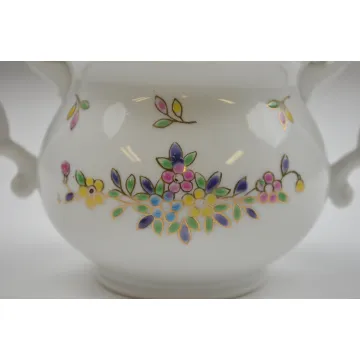 Hunt Hallmark Hand Decorated Floral Pattern Lidded Sugar Bowl - 4.5 Tall