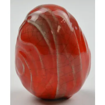 Red, Gray & White Ceramic Egg Shaped Firurine - 2.375 Tall