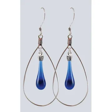 Fenton Art Glass - Hoop Style Teardrop Earrings - Cobalt