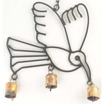 Iron Hummingbird Wind Chime - Black With Copper Colored Bells
