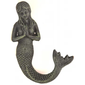 Cast Iron Wall Hook - Verdigris Mermaid Design - 8.75 Tall