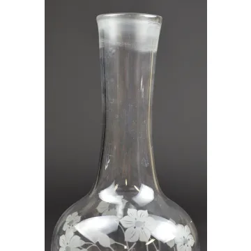 Clear Glass Bell Shaped Decanter - Frosted Floral Pattern - 10.5 Tall