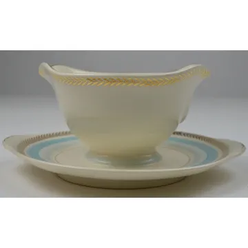 Limoges American Coronet Blue Pattern - Gravy Boat With Underplate