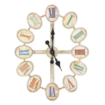 Large Hanging Oval Metal Wall Clock - Vintage Style Roman Numerals
