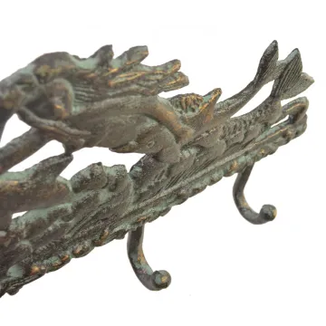 Cast Iron Wall Key Hook - Mermaid & Dolphins - Bronze Patina - 10.375 Wide