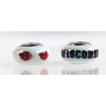Fenton Milk Glass Collegiate Bead - Wisconsin Badgers - Sterling Silver Lined