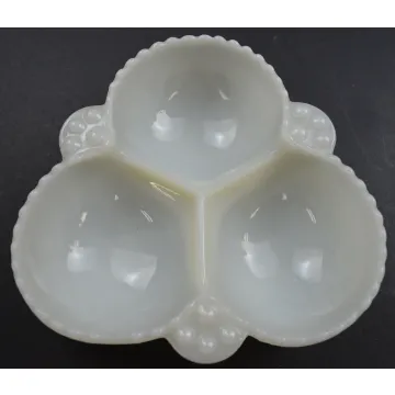 Vintage Hobnail Milk Glass 3 Part Relish Dish - 6.5 Wide