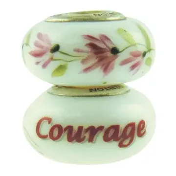 Fenton Art Glass Artisan Bead - Courage - Hand Painted & Sterling Silver Lined