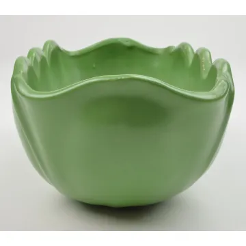 Green Pottery Planter - Scalloped Rim & Flower Petal Design