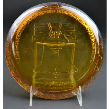 Indiana Glass Plate - American Bicentennial Amber Carnival - Liberty Bell