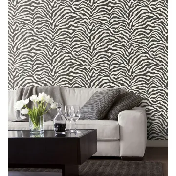 Black, White Zebra Print Wallpaper Black, White Norwall Wallcovering G67491