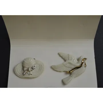 Lenox Pin Set - Hat And Dove - Trimmed In 24 Karat Gold
