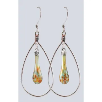 Fenton Art Glass - Hoop Style Mosaic Teardrop Earrings - Santa Fe Morning