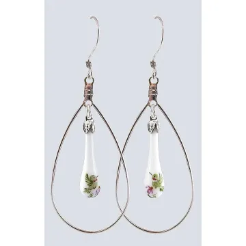 Fenton Art Glass - Hoop Style Teardrop Earrings - Hummingbird Minuet