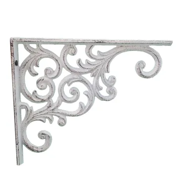 Wall Shelf Bracket - Ornate Vine Pattern - White Cast Iron - 9.375" Deep