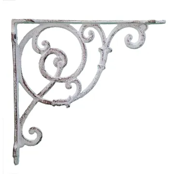 Wall Shelf Bracket - Ornate Vine - Distressed White Cast Iron - 10" Deep