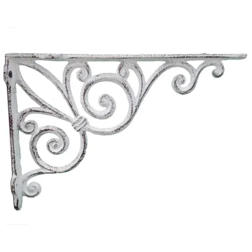 Cast Iron Shelf Bracket - Ribbon Fleur De Lis - Distressed White - 11.375"