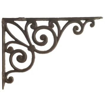 Cast Iron Wall Shelf Bracket - Ribbon Fleur De Lis - Rust Brown - 11.375" Deep