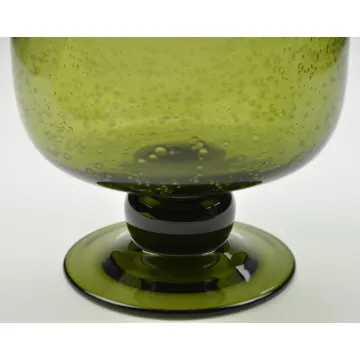 Art Glass Green Vase - Controlled Bubbles - 9.5 Tall
