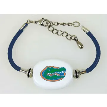 Fenton Collegiate Logo Leather Cord Bracelet - Florida Gators Milk Glass Bead