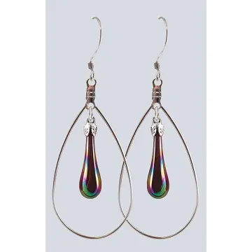Fenton Art Glass - Hoop Style Teardrop Earrings - Red Iridized