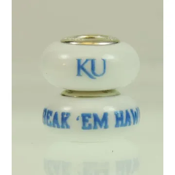 Fenton Milk Glass Collegiate Bead - Kansas Jayhawks - Sterling Silver Lined