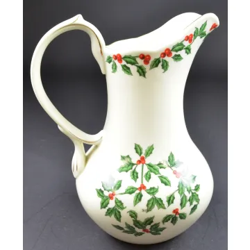 livingQUARTERS Christmas Pitcher - Holly Berry Pattern - 10 Tall