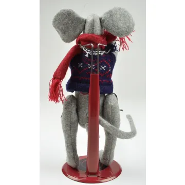 One & Only Creations - Grey Christmas Mouse With Blue Vest & Red Scarf