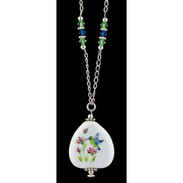 Fenton Art Glass - Sterling Silver Chain Necklace With Hummingbird Pendant