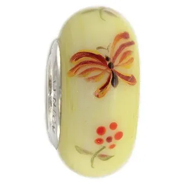 Fenton Artisan Crafted Glass Bead Merigold Butterfly - Sterling Silver Lined