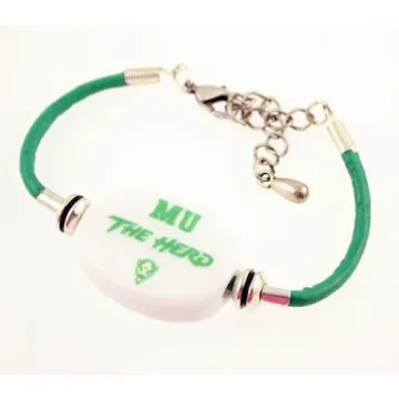 Fenton Collegiate Logo Leather Cord Bracelet- Marshal University Milk Glass Bead