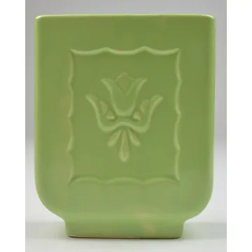 Vintage Pottery Planter - Lime Green With Floral Pattern - 6.25 Tall