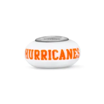 Fenton Milk Glass Collegiate Bead - Miami Hurricanes - Sterling Silver Lined